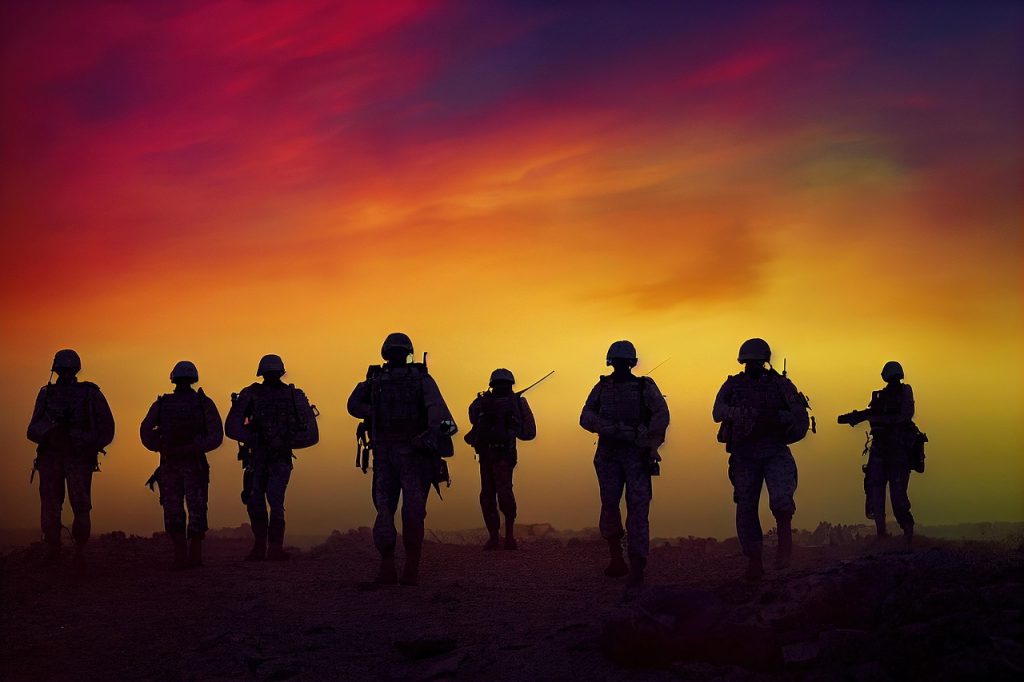 veteran, military, soldier, sunset, colorful, vibrant, silhouette, sky, nature, veterans day, honor, victory, people, salute, platoon